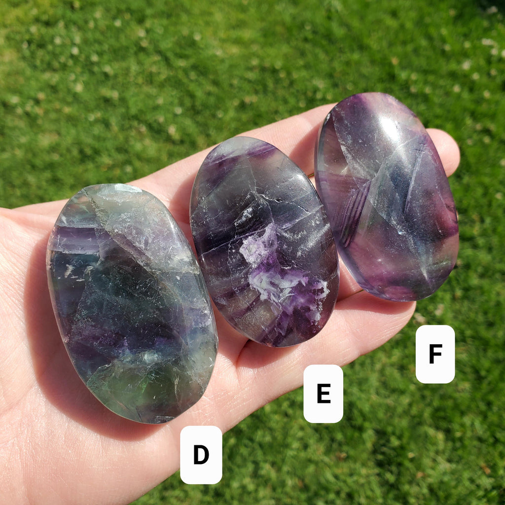 Rainbow Fluorite Palm Stone - Stability, Concentration, Protection - Banded Fluorite Healing Balancing Crystals Gemstones