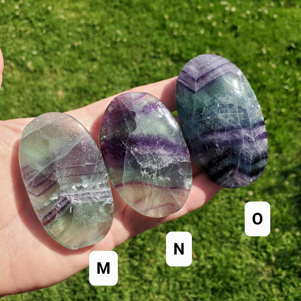 Rainbow Fluorite Palm Stone - Stability, Concentration, Protection - Banded Fluorite Healing Balancing Crystals Gemstones