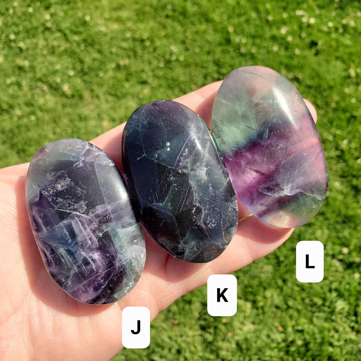 Rainbow Fluorite Palm Stone - Stability, Concentration, Protection - Banded Fluorite Healing Balancing Crystals Gemstones