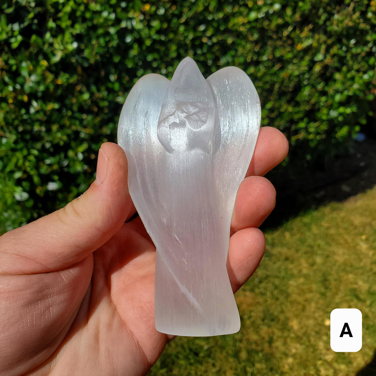 Selenite Angel Accent Lamp 4.75" or 6" tall - Tranquility, Blessings, Love & Light - Satin Spar Statement Angel Light with Wood Stand