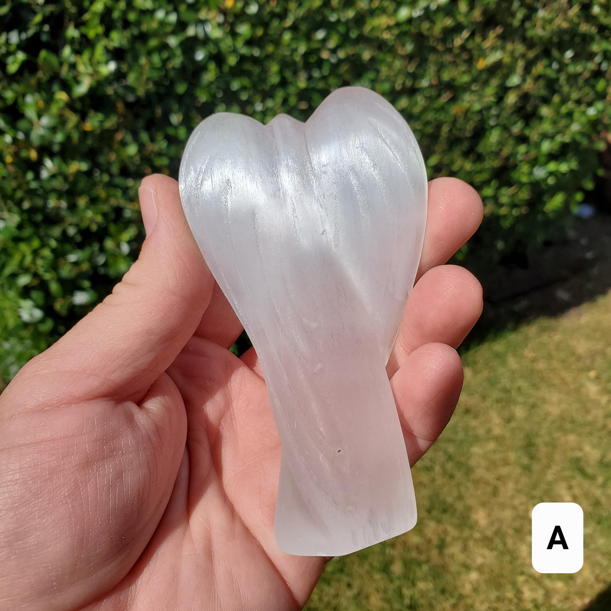 Selenite Angel Accent Lamp 4.75" or 6" tall - Tranquility, Blessings, Love & Light - Satin Spar Statement Angel Light with Wood Stand