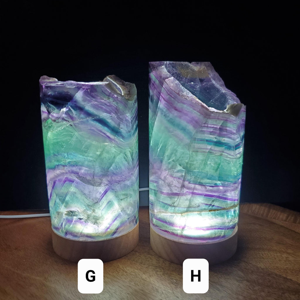 Rainbow Fluorite Lamp 3.15" wide - Mental Clarity, Stability, Energetic Protection - Fluorite Accent Light Mood Lighting Crystal Stone