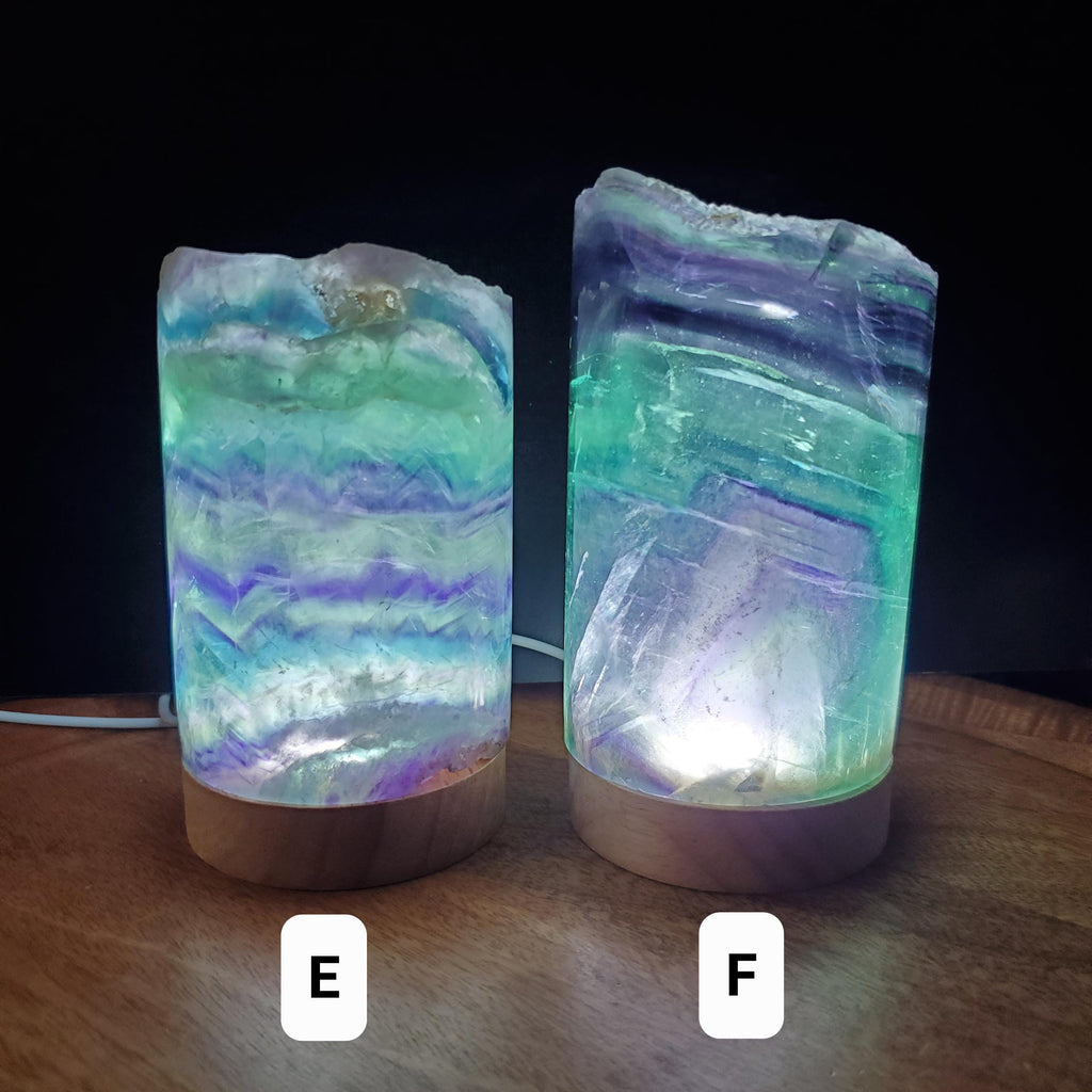 Rainbow Fluorite Lamp 3.15" wide - Mental Clarity, Stability, Energetic Protection - Fluorite Accent Light Mood Lighting Crystal Stone