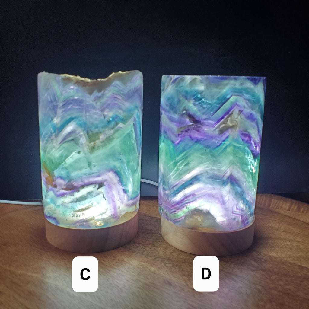 Rainbow Fluorite Lamp 3.15" wide - Mental Clarity, Stability, Energetic Protection - Fluorite Accent Light Mood Lighting Crystal Stone