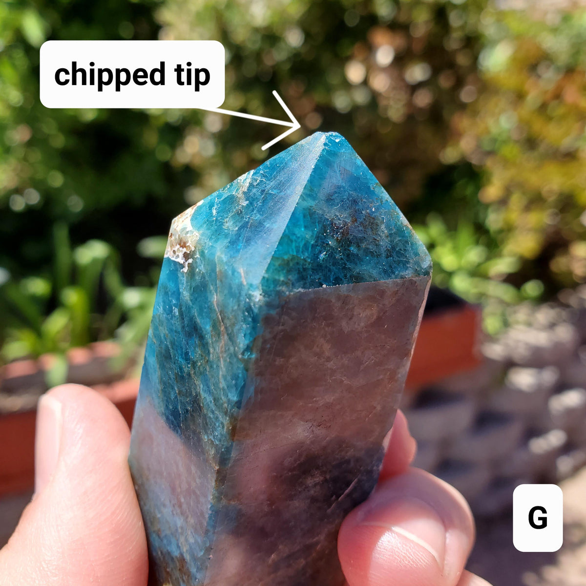 Blue Apatite Tower (damaged) - Intuition, Mental Clarity, Manifestation - Blue Vein Crystal Point Stone Crystal Healing