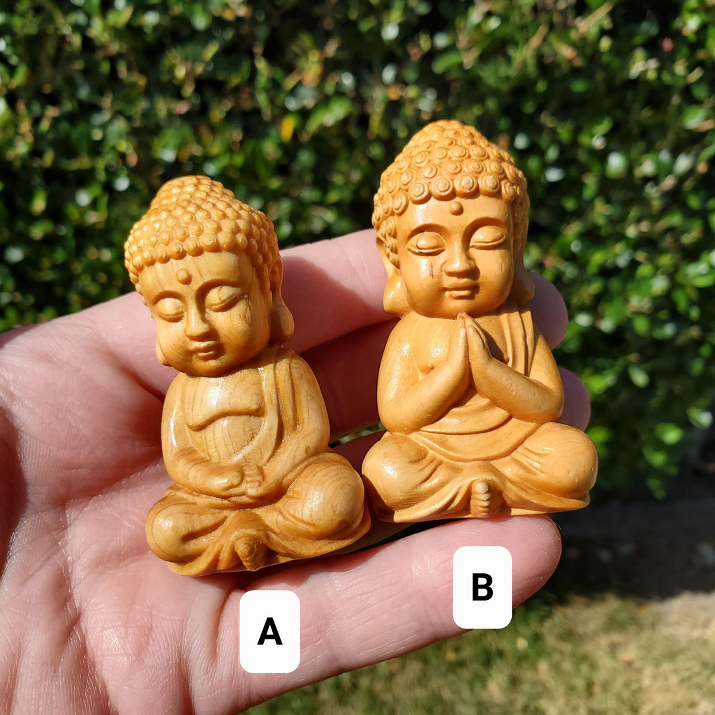 Cypress Wood Buddha Carving - A Symbol of Immortality, Protective From Negative Energies - 2.65" Carved Buddha Statue