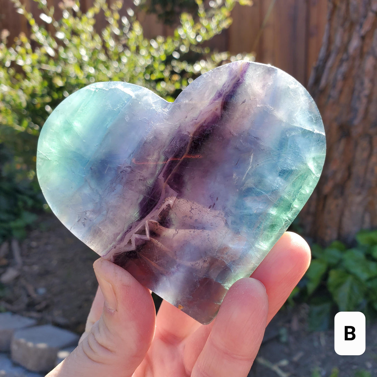 Rainbow Fluorite Heart with Rainbows, Druzy & Stand - Balancing, Protective, Grounding, Mental Clarity - Blue Crystal Heart Statement