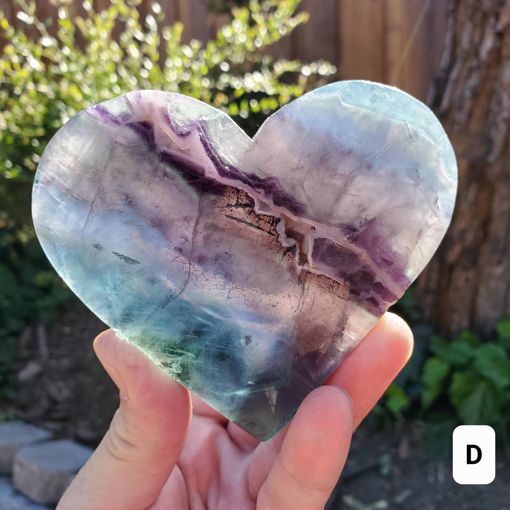 Rainbow Fluorite Heart with Rainbows, Druzy & Stand - Balancing, Protective, Grounding, Mental Clarity - Blue Crystal Heart Statement