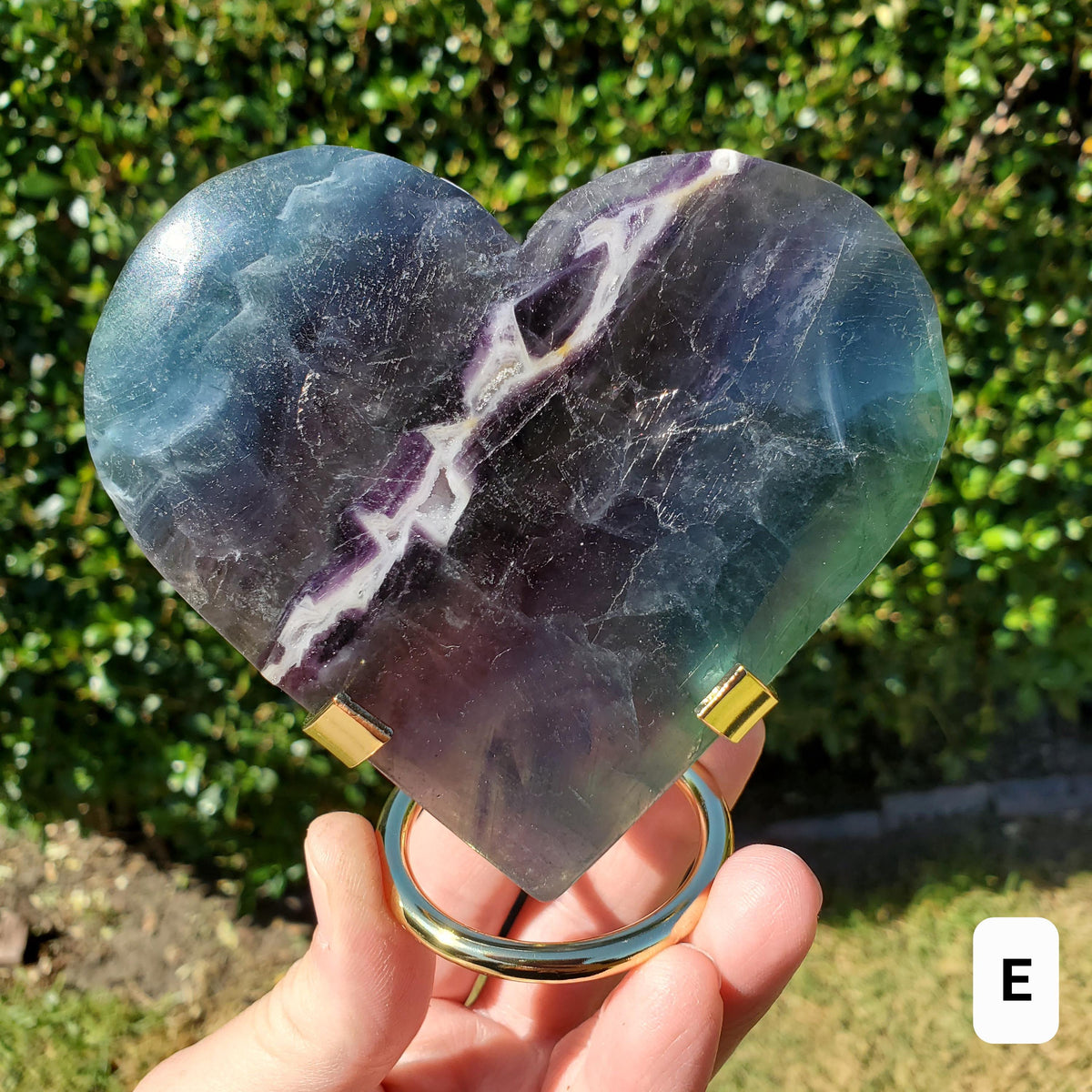 Rainbow Fluorite Heart with Rainbows, Druzy & Stand - Balancing, Protective, Grounding, Mental Clarity - Blue Crystal Heart Statement