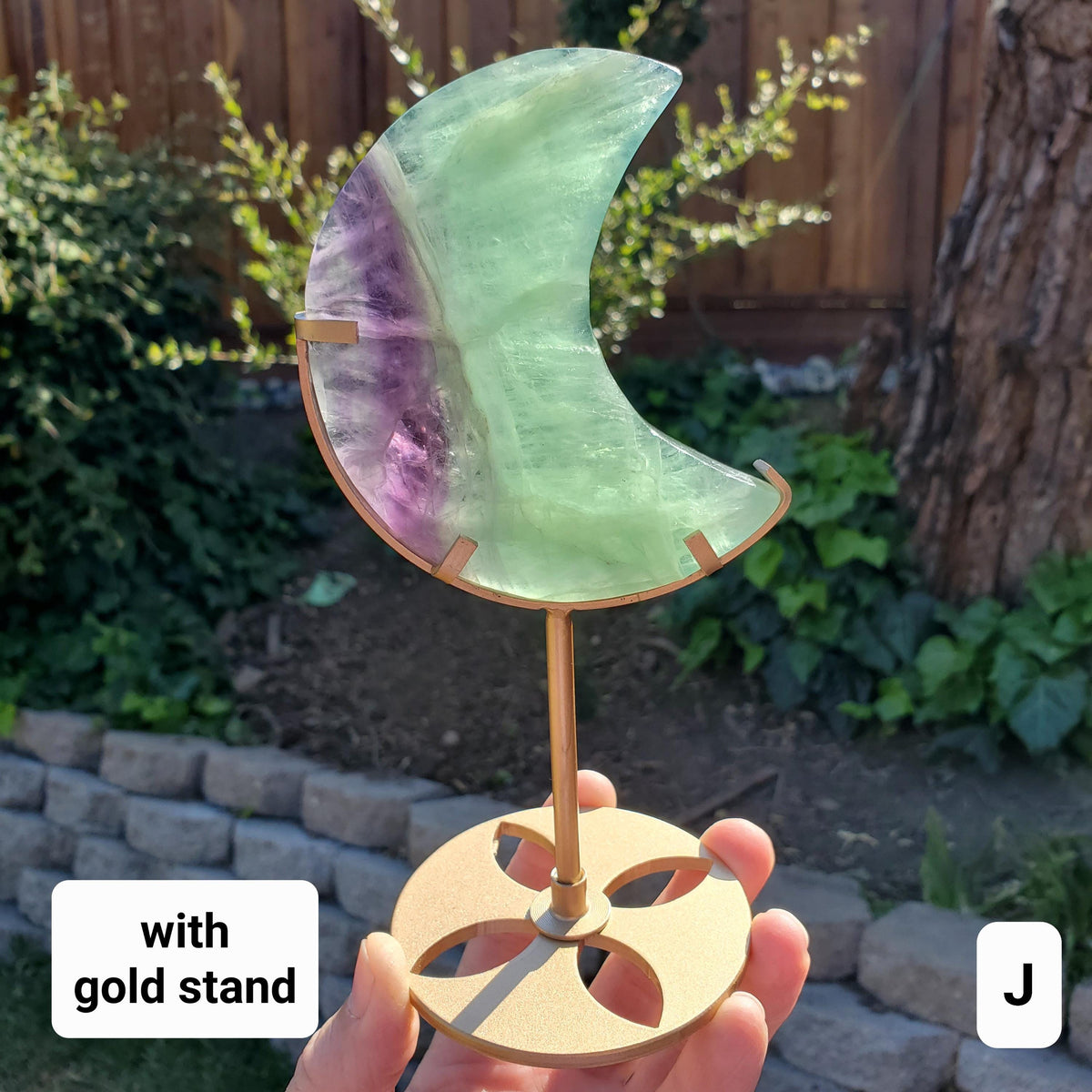 Rainbow Fluorite Moon on Stand - Mental Concentration, Energetic Protection, Positivity - Fluorite Crystal Moon Healing Gemstone
