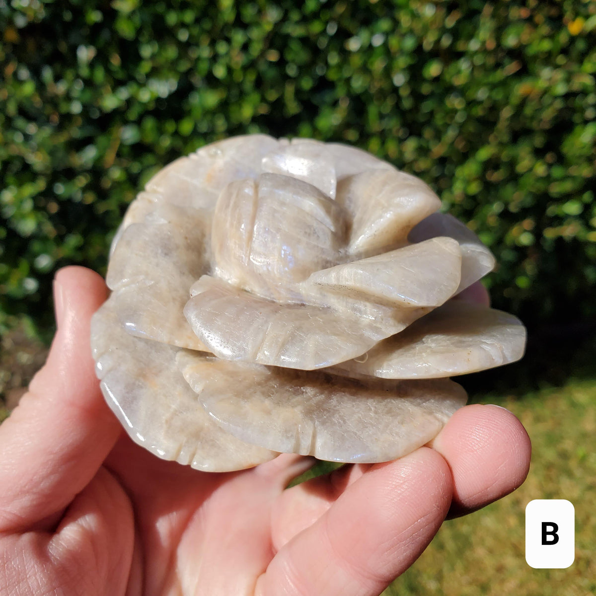Chunky & Flashy Moonstone Flower - Uplifting, Feminine Energy, Empowering - Crystal Healing Rose Carving Statement Gemstone