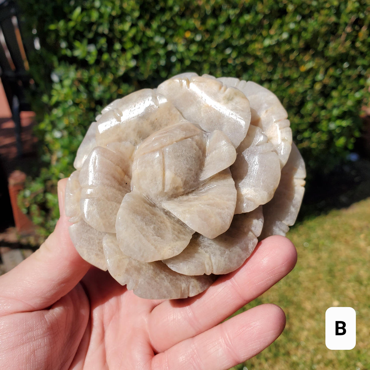 Chunky & Flashy Moonstone Flower - Uplifting, Feminine Energy, Empowering - Crystal Healing Rose Carving Statement Gemstone