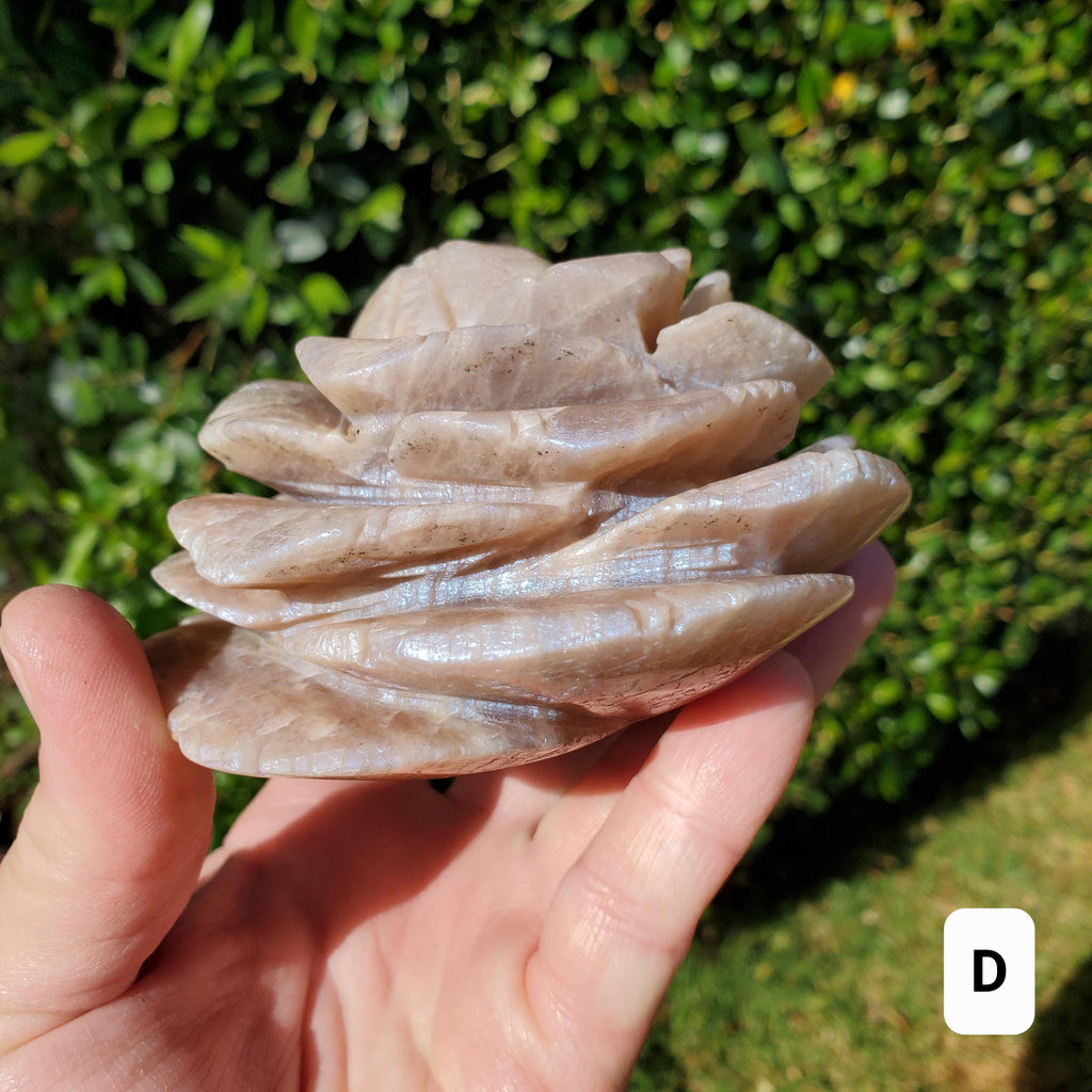 Chunky & Flashy Moonstone Flower - Uplifting, Feminine Energy, Empowering - Crystal Healing Rose Carving Statement Gemstone