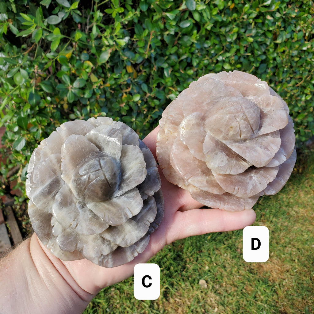 Chunky & Flashy Moonstone Flower - Uplifting, Feminine Energy, Empowering - Crystal Healing Rose Carving Statement Gemstone