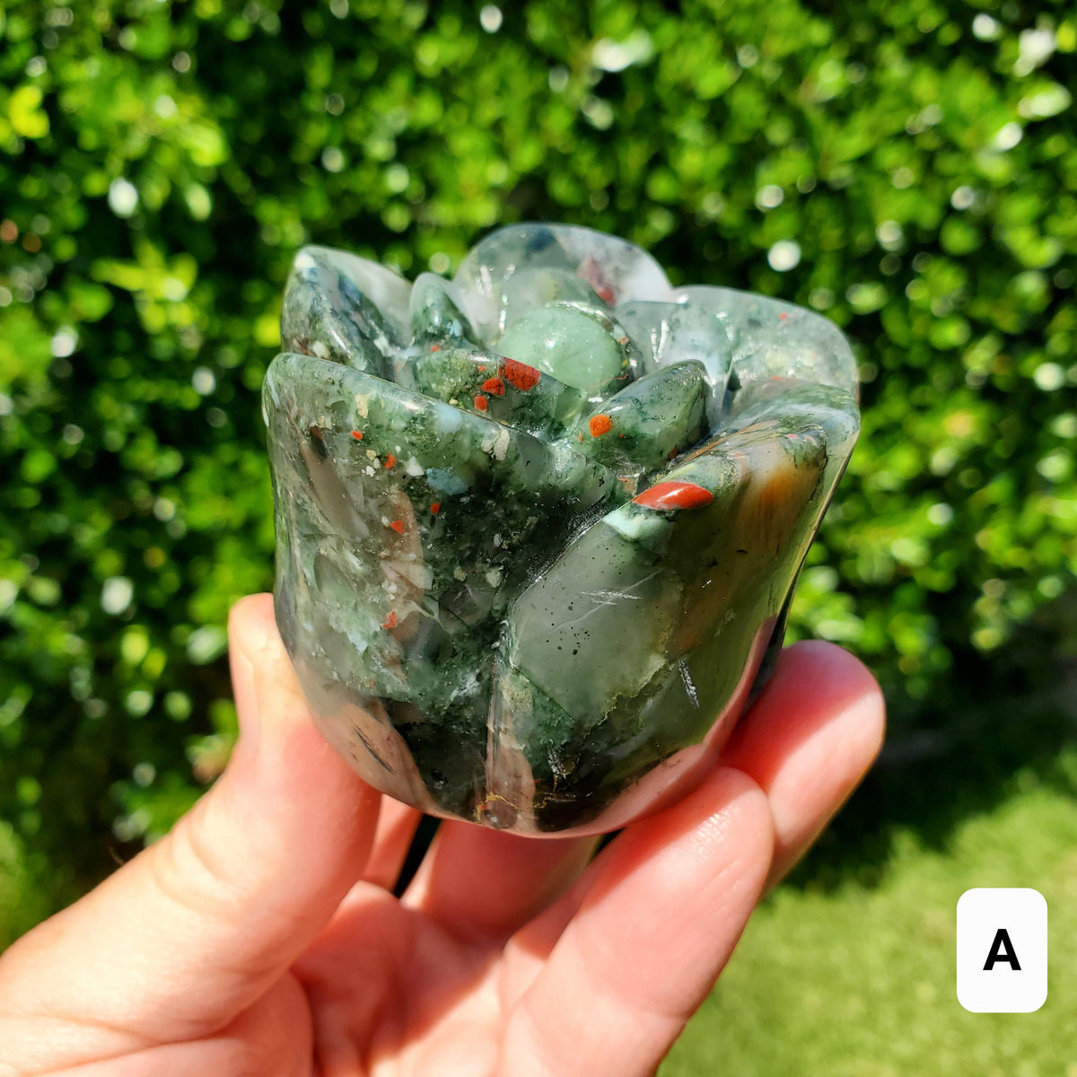 Chunky African Bloodstone Rosebud Bloom - Calming, Grounding, Persistence, Courage - Black and Red Crystal Flower Carving Healing Gemstone