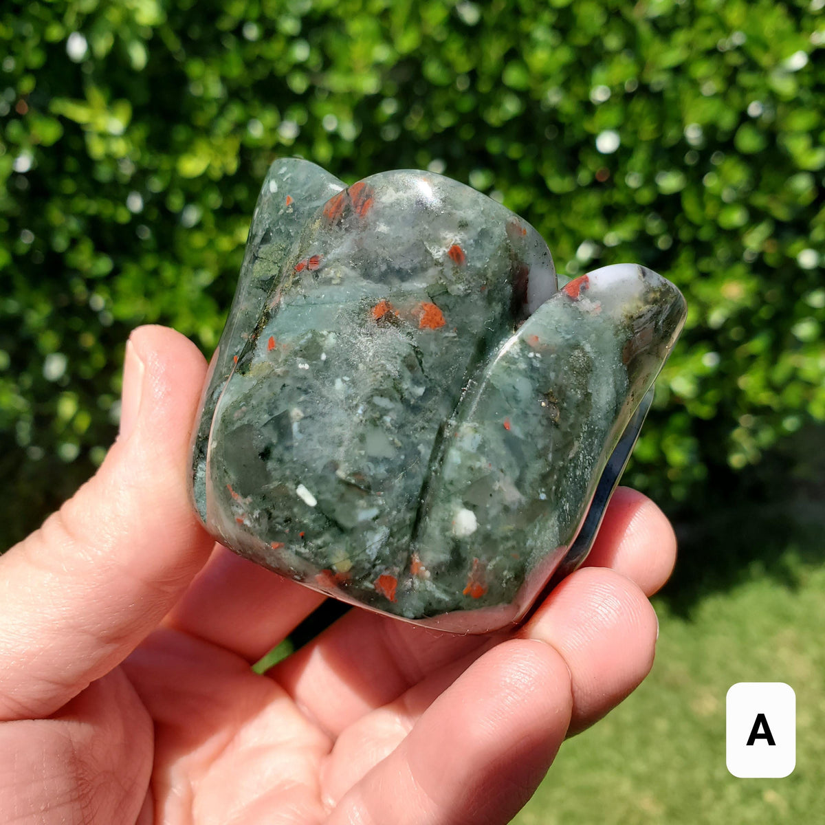 Chunky African Bloodstone Rosebud Bloom - Calming, Grounding, Persistence, Courage - Black and Red Crystal Flower Carving Healing Gemstone