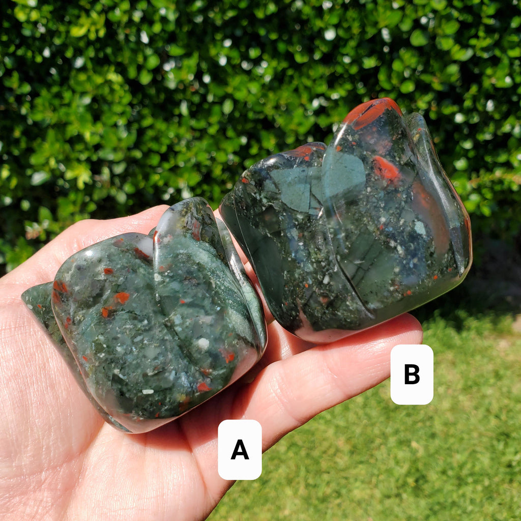 Chunky African Bloodstone Rosebud Bloom - Calming, Grounding, Persistence, Courage - Black and Red Crystal Flower Carving Healing Gemstone