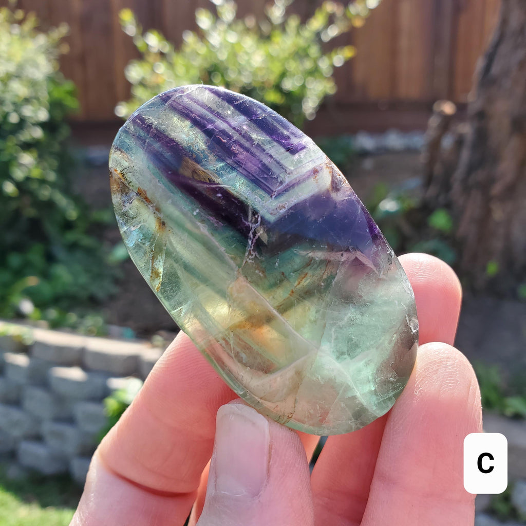 Rainbow Fluorite Palm Stone - Stability, Concentration, Protection - Banded Fluorite Healing Balancing Crystals Gemstones