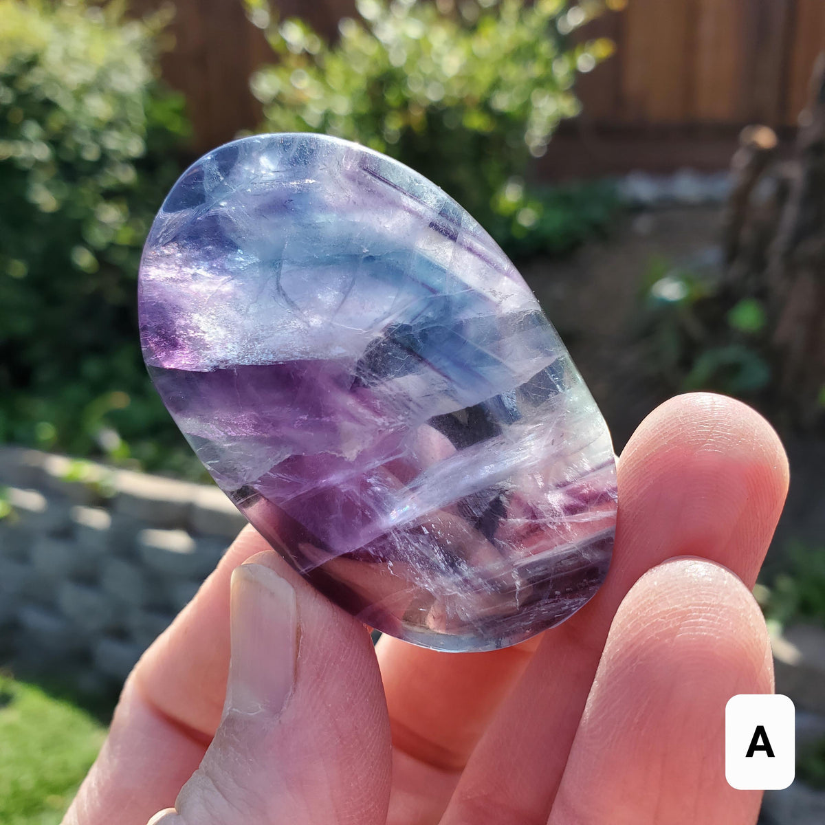 Rainbow Fluorite Palm Stone - Stability, Concentration, Protection - Banded Fluorite Healing Balancing Crystals Gemstones