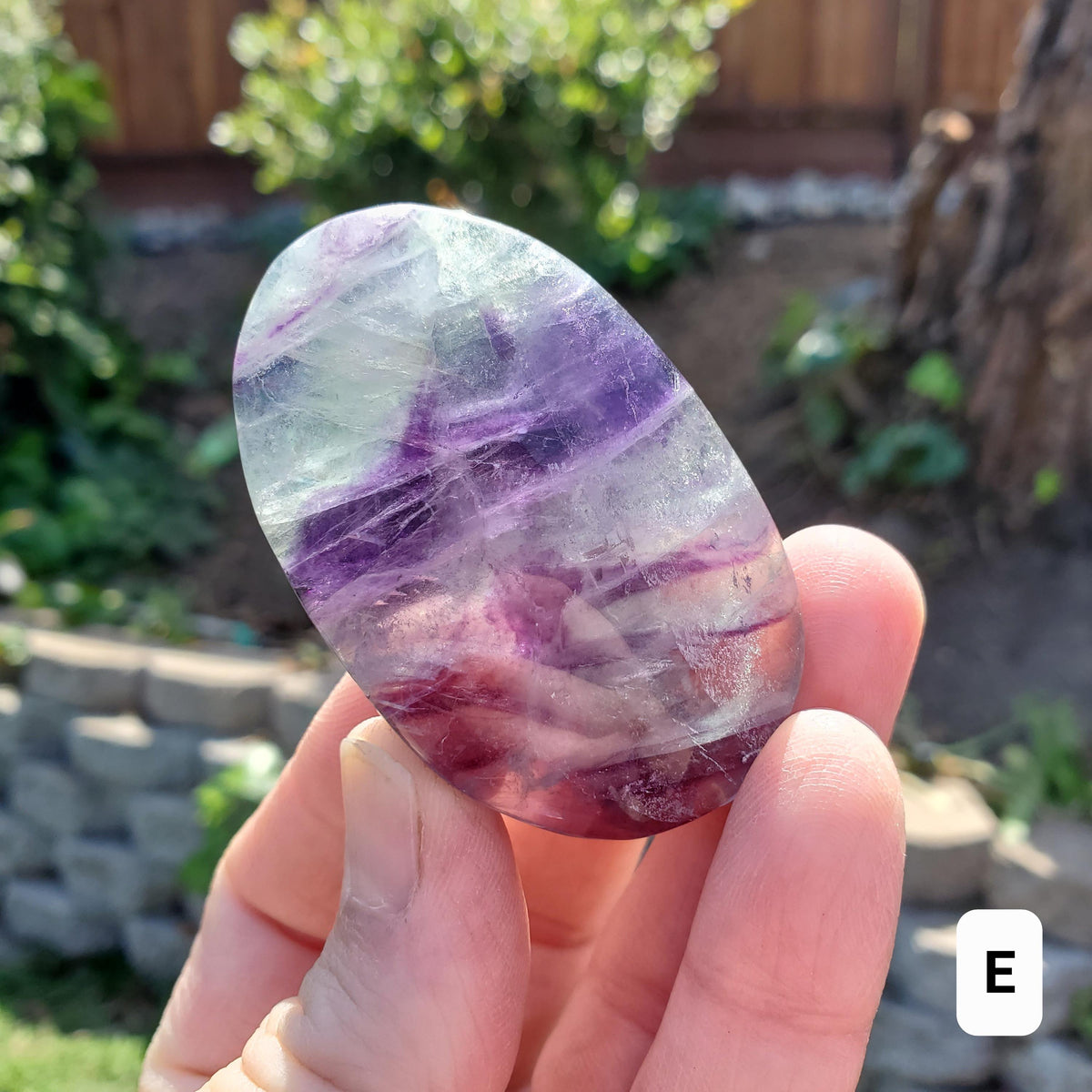 Rainbow Fluorite Palm Stone - Stability, Concentration, Protection - Banded Fluorite Healing Balancing Crystals Gemstones