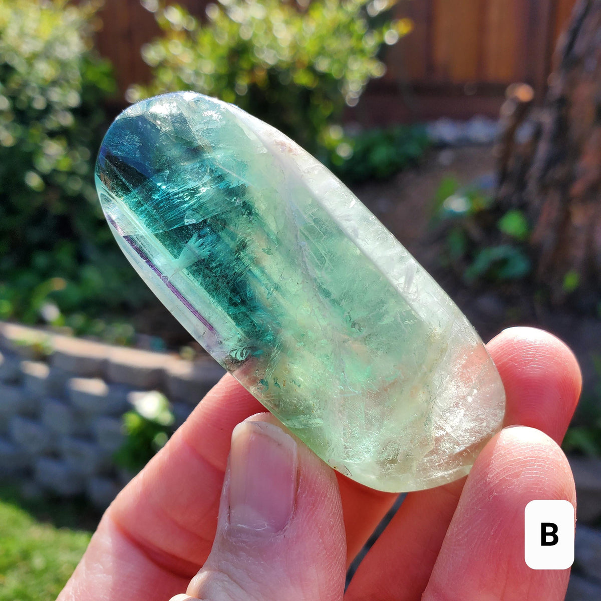 Rainbow Fluorite Palm Stone - Stability, Concentration, Protection - Banded Fluorite Healing Balancing Crystals Gemstones