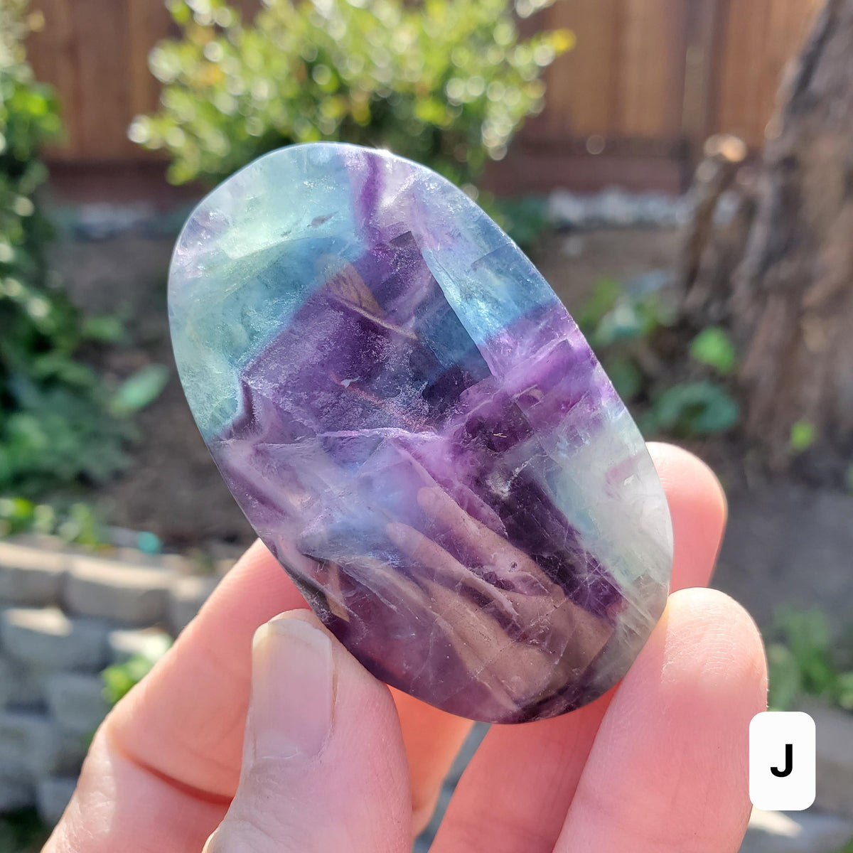 Rainbow Fluorite Palm Stone - Stability, Concentration, Protection - Banded Fluorite Healing Balancing Crystals Gemstones