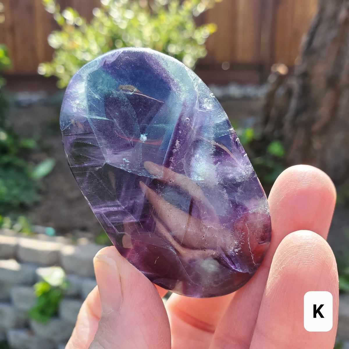 Rainbow Fluorite Palm Stone - Stability, Concentration, Protection - Banded Fluorite Healing Balancing Crystals Gemstones