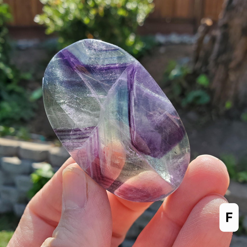 Rainbow Fluorite Palm Stone - Stability, Concentration, Protection - Banded Fluorite Healing Balancing Crystals Gemstones