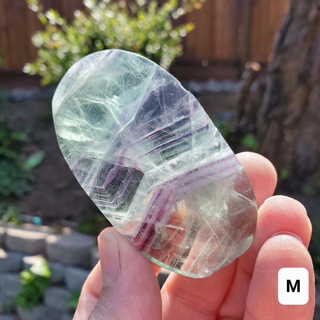 Rainbow Fluorite Palm Stone - Stability, Concentration, Protection - Banded Fluorite Healing Balancing Crystals Gemstones