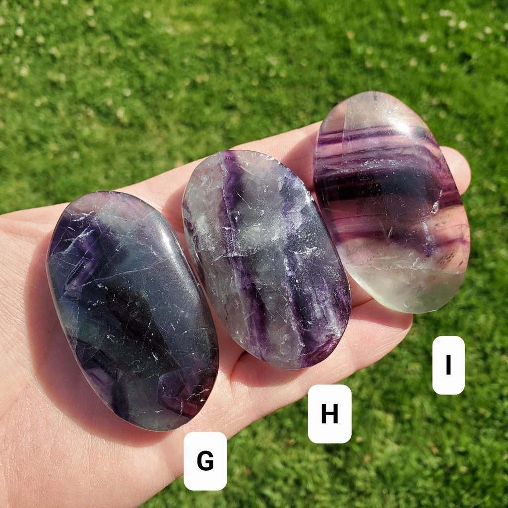 Rainbow Fluorite Palm Stone - Stability, Concentration, Protection - Banded Fluorite Healing Balancing Crystals Gemstones