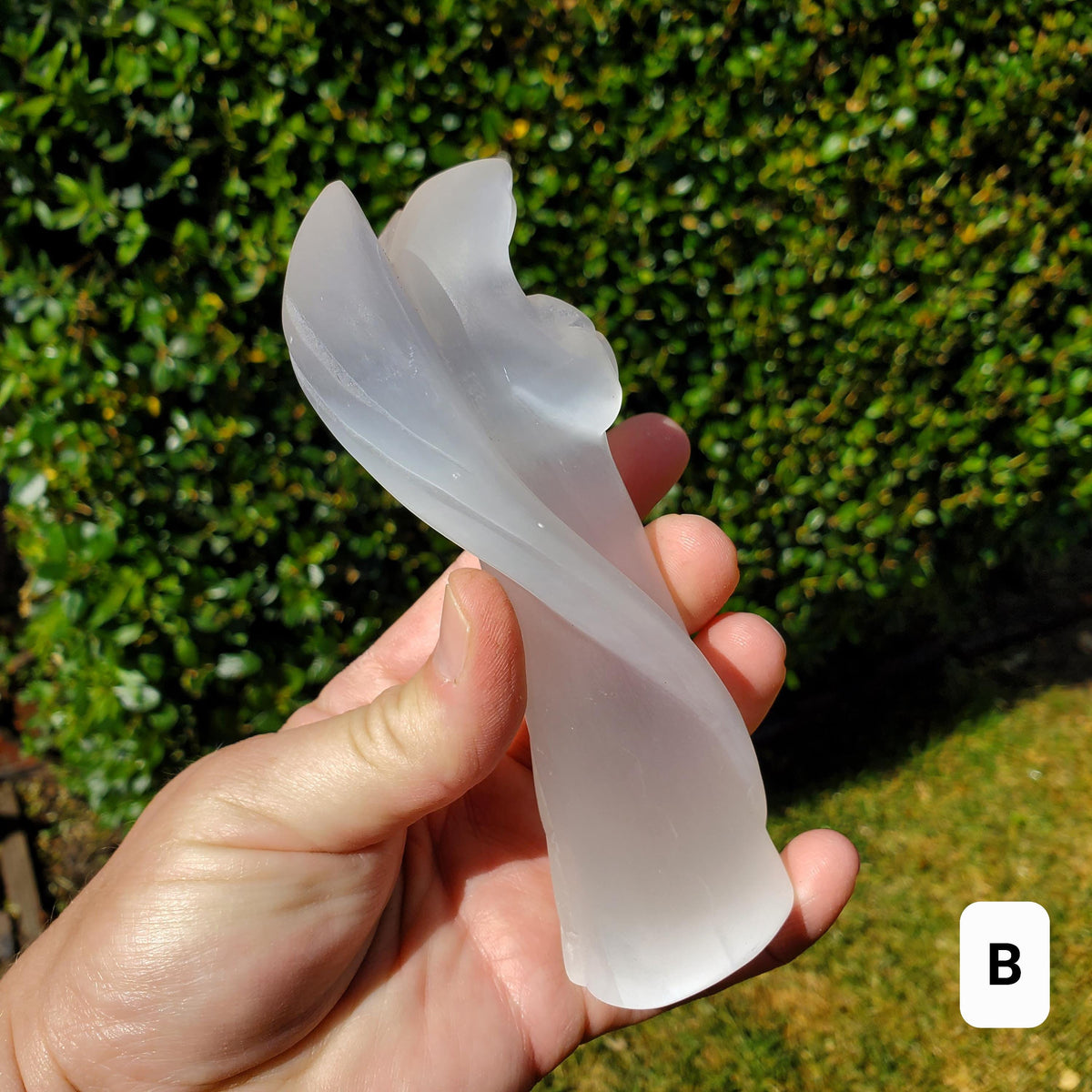 Selenite Angel Accent Lamp 4.75" or 6" tall - Tranquility, Blessings, Love & Light - Satin Spar Statement Angel Light with Wood Stand