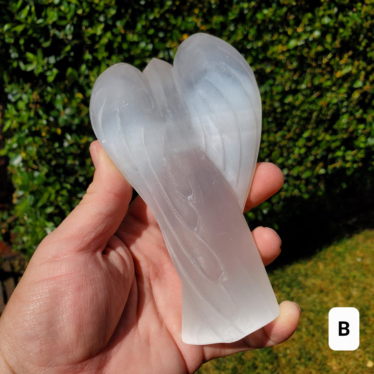 Selenite Angel Accent Lamp 4.75" or 6" tall - Tranquility, Blessings, Love & Light - Satin Spar Statement Angel Light with Wood Stand