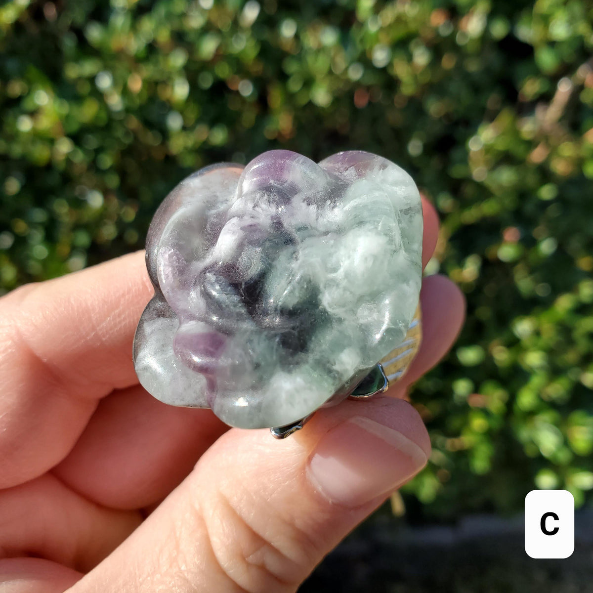 Rainbow Fluorite Rose on Stem - Mental Clarity, Positivity, Energetic Protection - 6" Long Open Bloom Crystal Rose Decor
