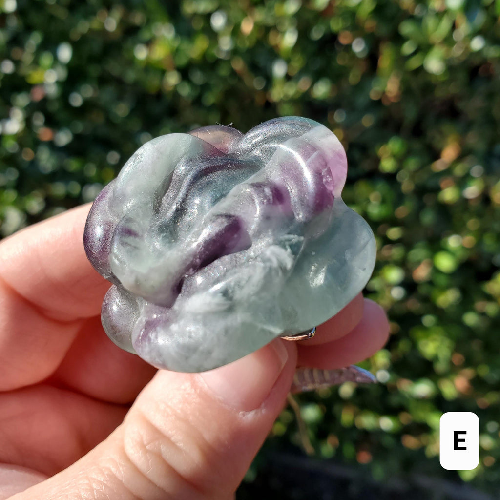 Rainbow Fluorite Rose on Stem - Mental Clarity, Positivity, Energetic Protection - 6" Long Open Bloom Crystal Rose Decor
