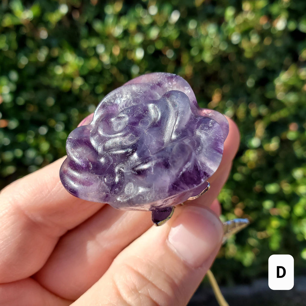 Rainbow Fluorite Rose on Stem - Mental Clarity, Positivity, Energetic Protection - 6" Long Open Bloom Crystal Rose Decor