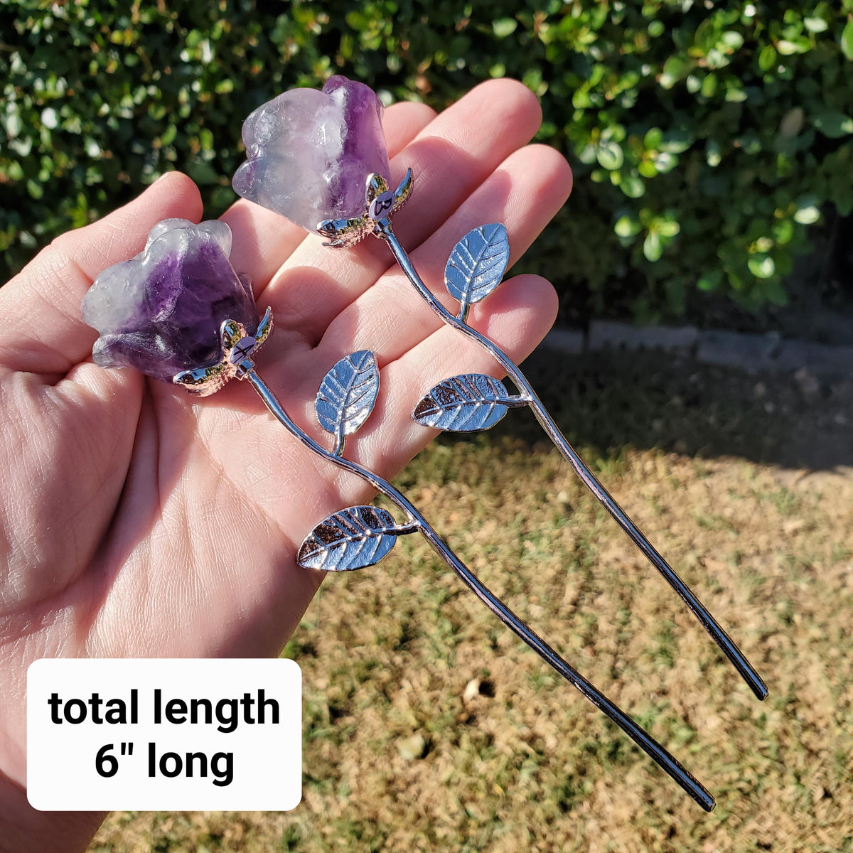 Rainbow Fluorite Rose on Stem - Mental Clarity, Positivity, Energetic Protection - 6" Long Open Bloom Crystal Rose Decor