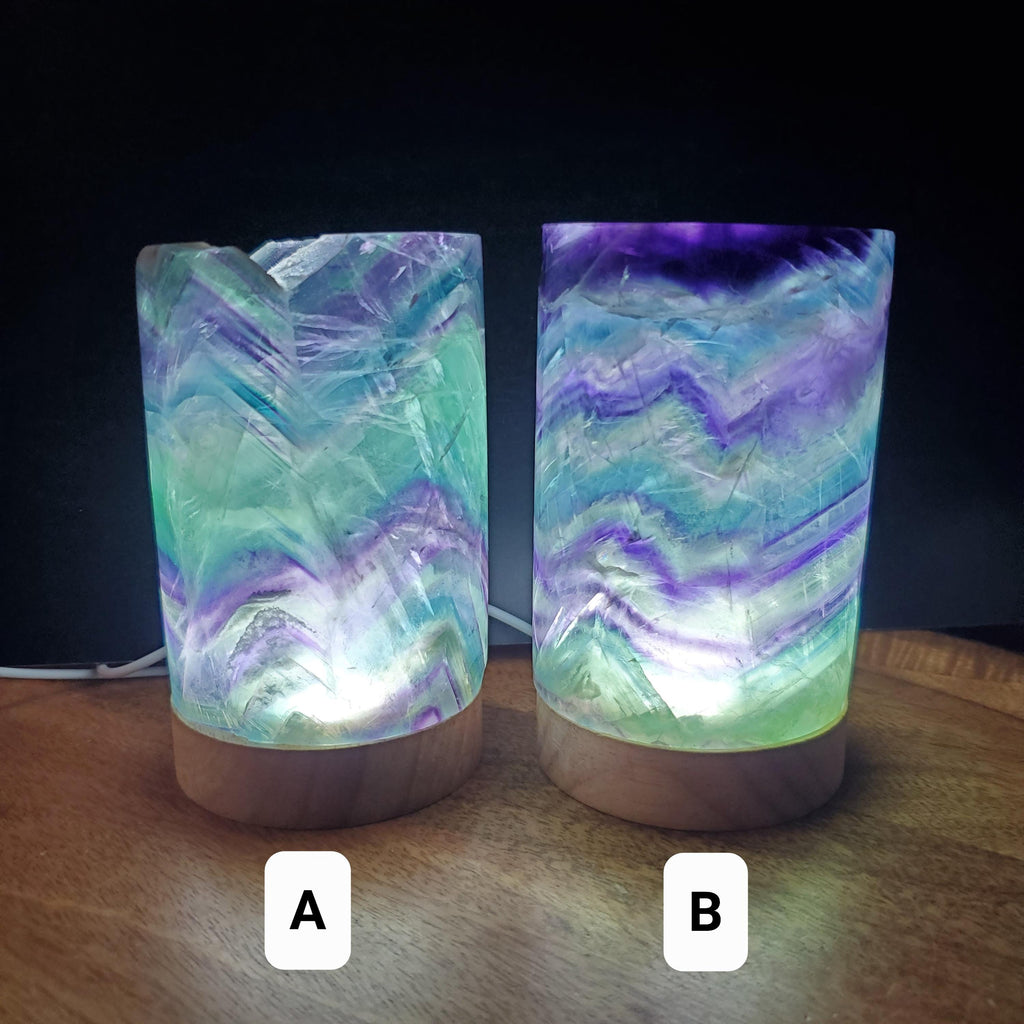 Rainbow Fluorite Lamp 3.15" wide - Mental Clarity, Stability, Energetic Protection - Fluorite Accent Light Mood Lighting Crystal Stone