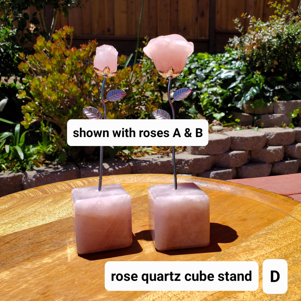 Rose Quartz Long Stem Rose 6" to 9" - Unconditional Love, Compassion, Self Love - Pink Crystal Rose Bud with Silver or Gold Metal Stem