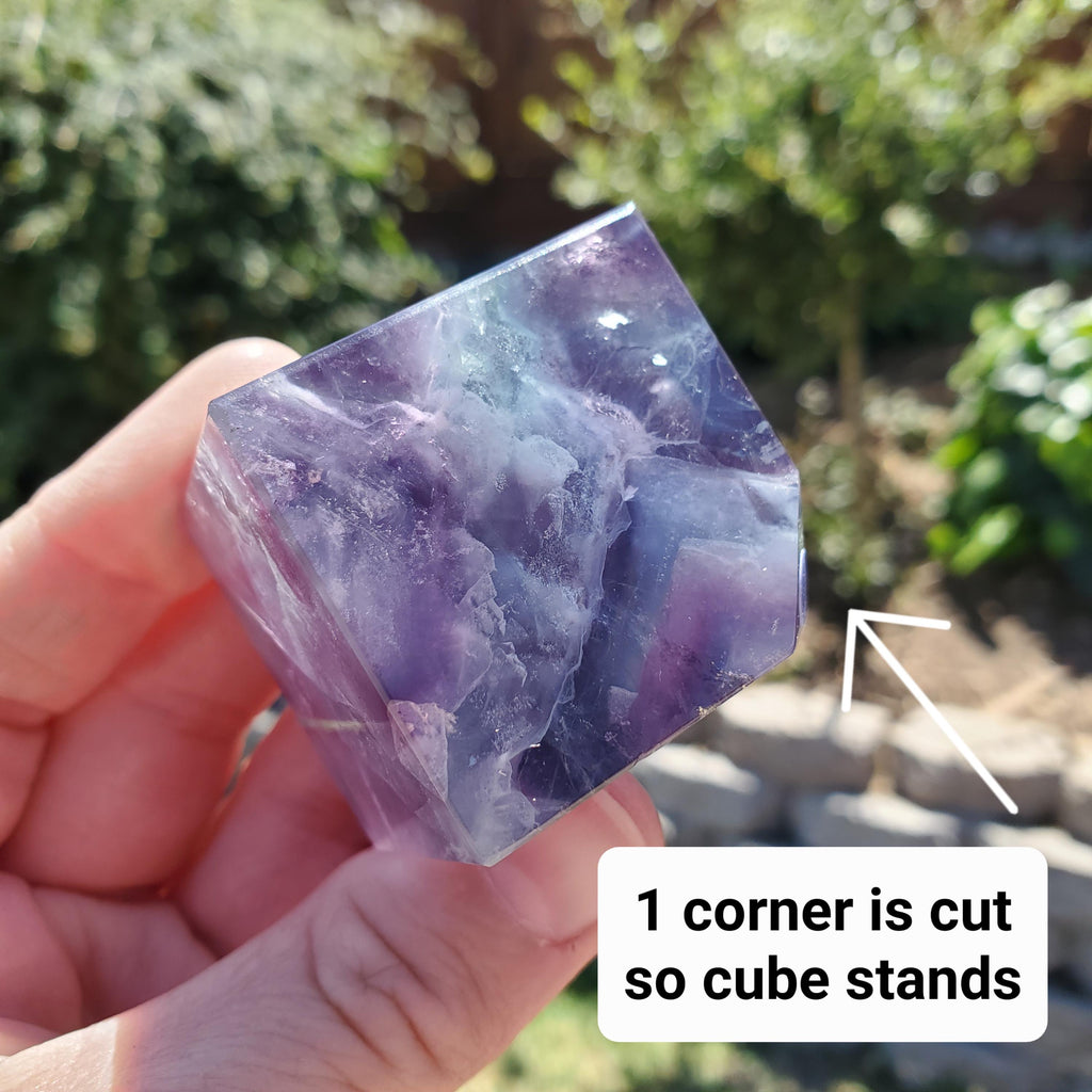 Rainbow Fluorite Cube - Mental Clarity, Stability, Concentration, Protection - 1.50" Standing Fluorite Geometric Crystal Gemstone