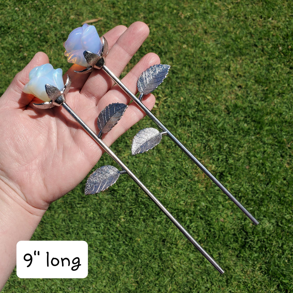 Opalite Long Stem Rose 9" - Confidence, Boost Inner Power, Stabilizing - Cute Crystal Rose Healing Stone Crystals Gemstone