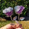 Rainbow Fluorite Rose on Stem - Mental Clarity, Positivity, Energetic Protection - 6" Long Open Bloom Crystal Rose Decor