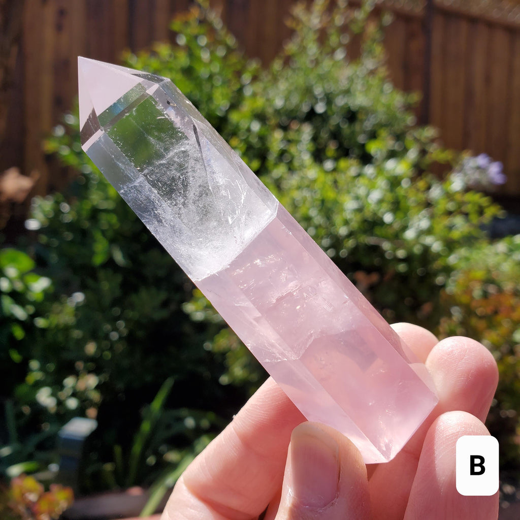 Clear Quartz & Rose Quartz Tower - Unconditional Love, Cleansing, Magnify Intentions - Crystal Point Generator Healing Gemstones