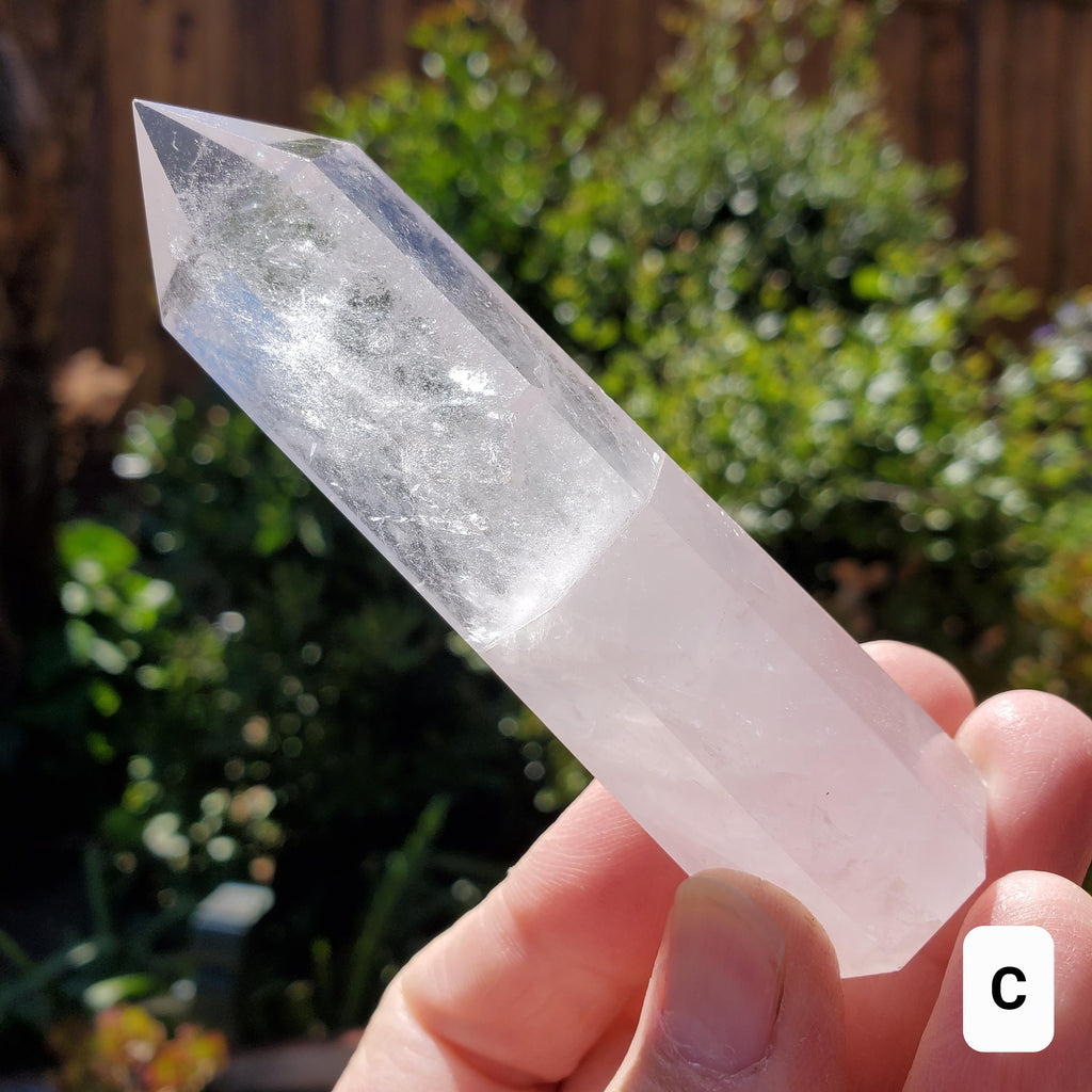 Clear Quartz & Rose Quartz Tower - Unconditional Love, Cleansing, Magnify Intentions - Crystal Point Generator Healing Gemstones