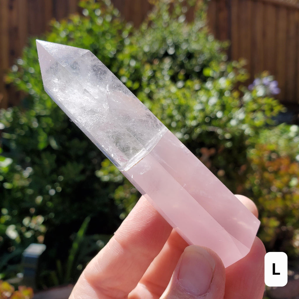 Clear Quartz & Rose Quartz Tower - Unconditional Love, Cleansing, Magnify Intentions - Crystal Point Generator Healing Gemstones