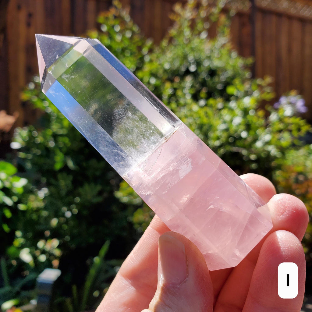 Clear Quartz & Rose Quartz Tower - Unconditional Love, Cleansing, Magnify Intentions - Crystal Point Generator Healing Gemstones