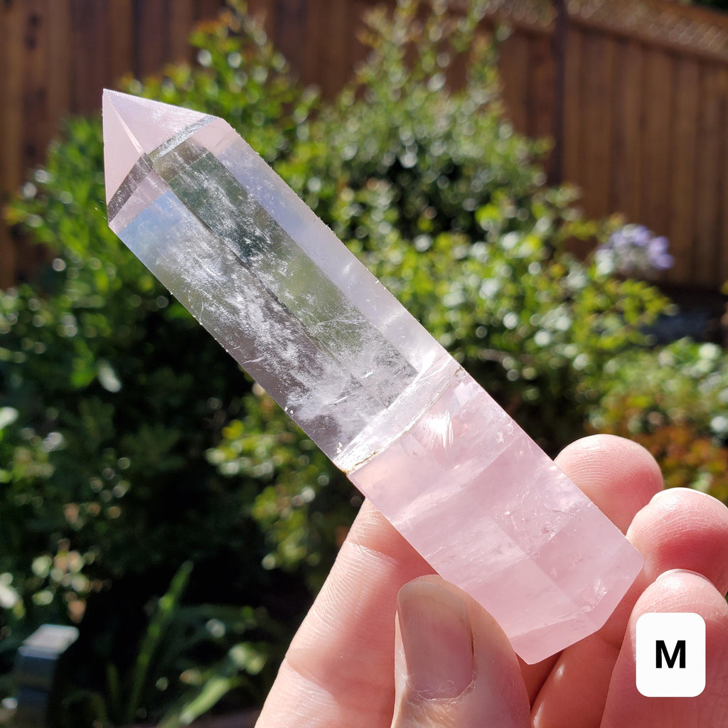 Clear Quartz & Rose Quartz Tower - Unconditional Love, Cleansing, Magnify Intentions - Crystal Point Generator Healing Gemstones
