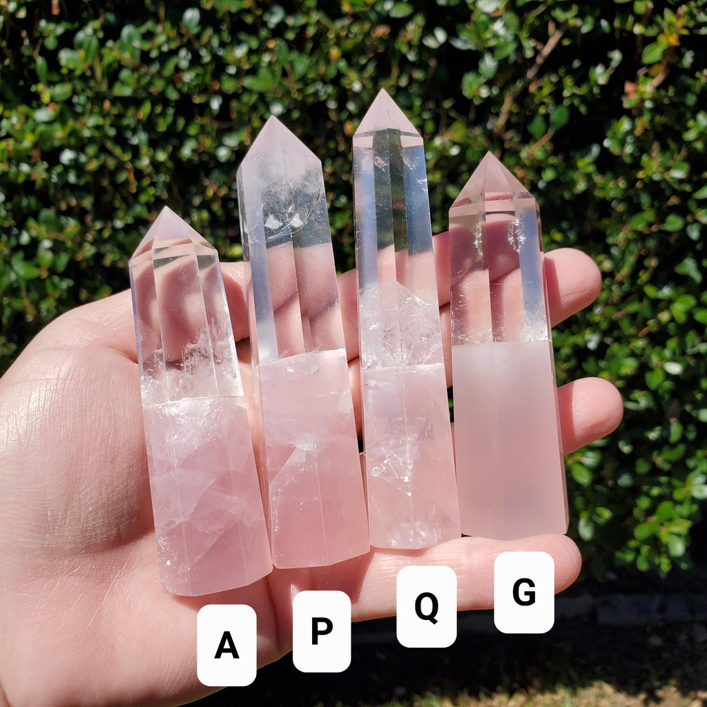 Clear Quartz & Rose Quartz Tower - Unconditional Love, Cleansing, Magnify Intentions - Crystal Point Generator Healing Gemstones