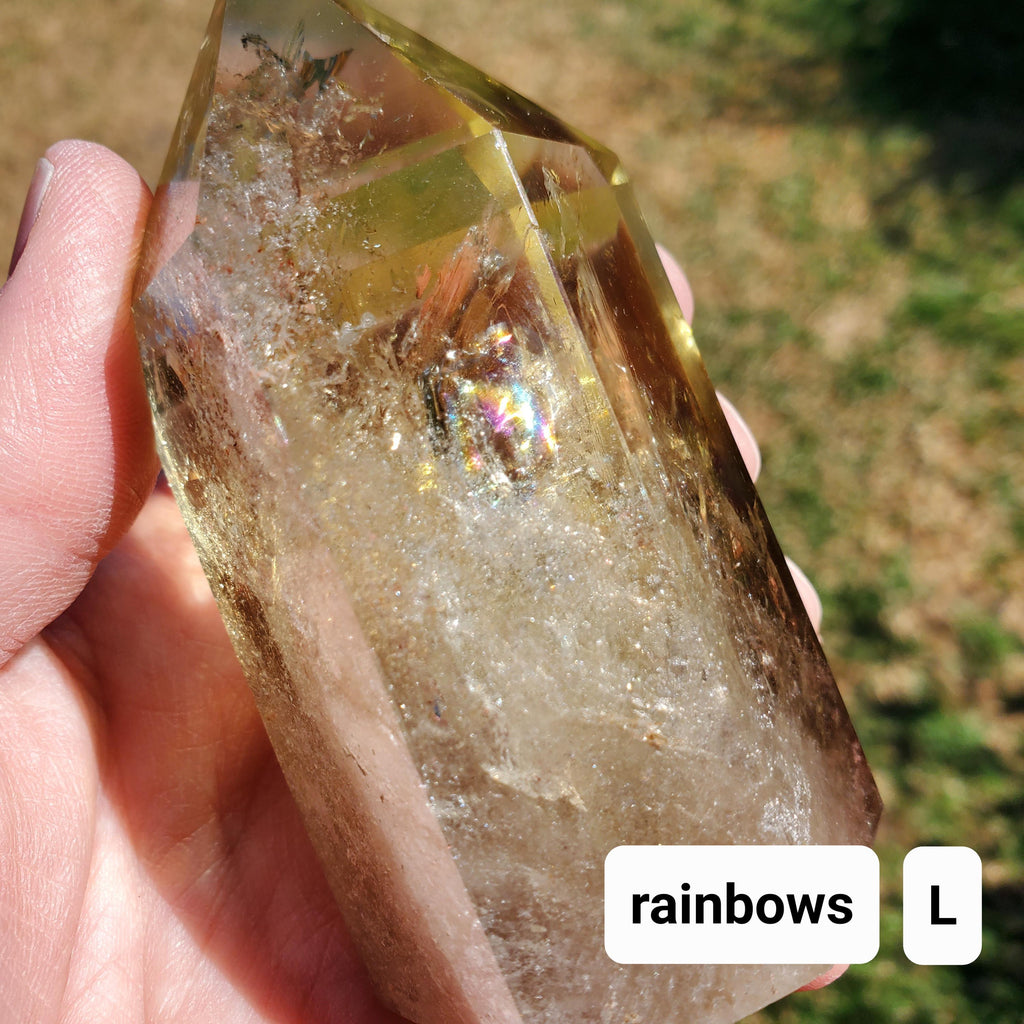 Chunky Citrine Tower with Rainbows - Abundance, Energizing, Creativity, New Beginnings - Golden Quartz Crystal Point Gemstone