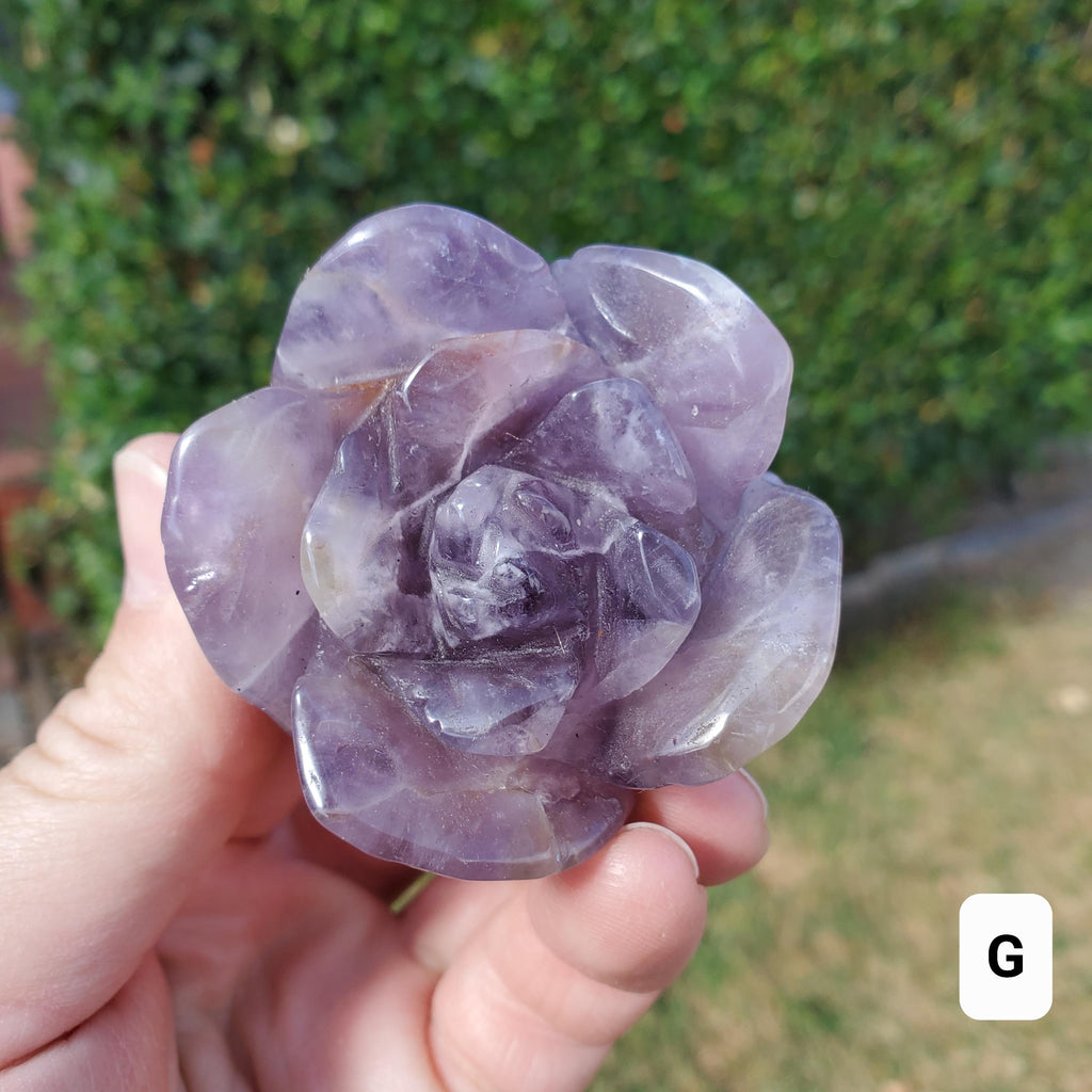 Dream Amethyst Rose Bud Bloom - Calming, Protection, Positivity - Standing Purple Flower Crystal Healing Gemstone