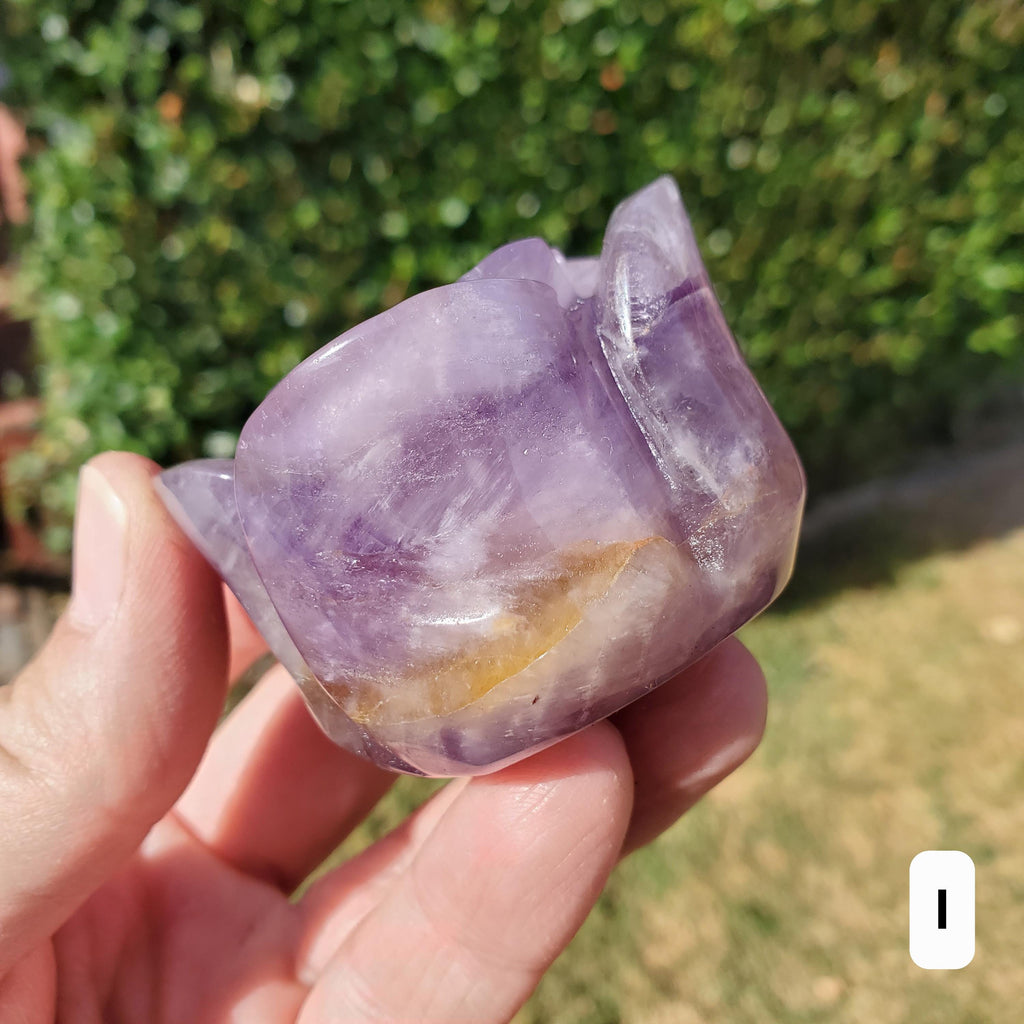 Dream Amethyst Rose Bud Bloom - Calming, Protection, Positivity - Standing Purple Flower Crystal Healing Gemstone